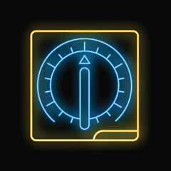 Poster - Glowing blue and yellow neon icon of a circular control knob, representing concepts such as settings, adjustments, and control