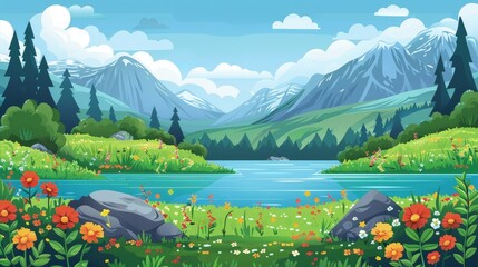 Wall Mural - Mountain Lake in a Serene Landscape