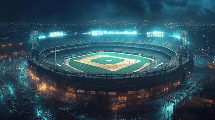 Professional baseball grand arena at night