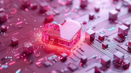 Canvas Print - pink heart circuit