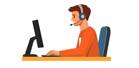 Sticker - Young man working in customer service wearing a headset flat illustration isolated on background