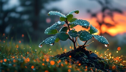 Wall Mural - Dawns Gentle Light on Dew-Kissed Saplings