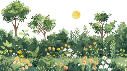 Wall Mural - Sunlit Summer Meadow with Lush Greenery