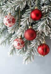 Sticker - Decorated with red and white ornaments and a snowy pine backdrop for an elegant holiday look