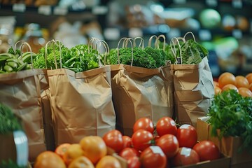 Wall Mural - Grocery Shopping: Fresh Produce in Paper Bags