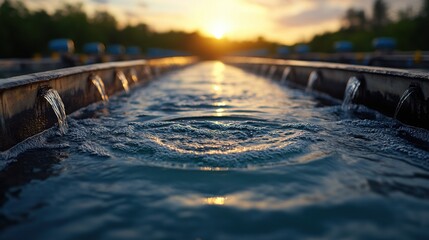 Water Flowing Through a Channel at Sunset