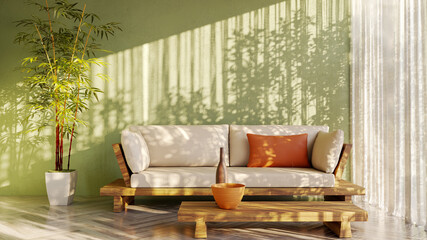 Wall Mural - Large luxury modern bright interiors Living room mockup illustration 3D rendering image