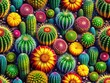 © Danicha - Vibrant Cactus Pattern for Textile Design, Wallpaper, and Creative Projects with Natural Elements