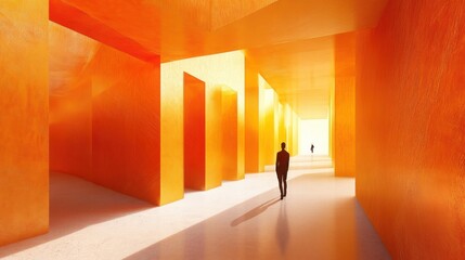 Wall Mural - Silhouettes in an Orange Corridor