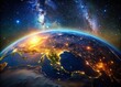 © Danicha - Vibrant City Lights Illuminating a Planet Surface Against a Dark Starry Background at Night