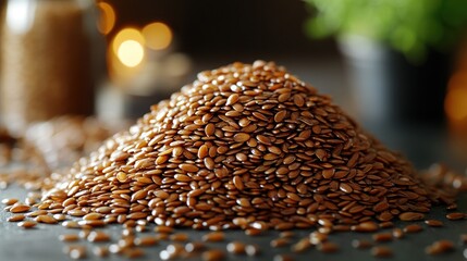 Closeup of a Pile of Flax Seeds