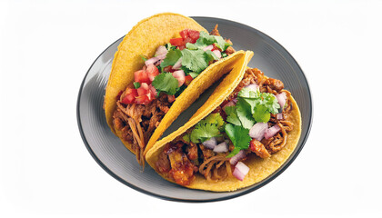 Delicious Tacos with Pulled Pork, Cilantro, Onion and Tomato