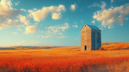 Lonely Barn in a Vast Field