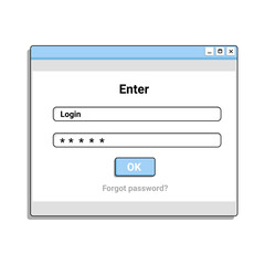 Poster - Old authorization window for website. Digital registration panel on screen. Log in interface.