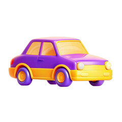Poster - A vibrant, cartoon-style 3D car model showcasing purple and yellow colors, designed in an animated style. Ideal for playful designs.