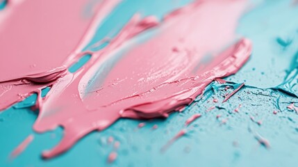 Aufkleber - Photo shows pink and blue paint blending on a surface with a textured effect, forming a colorful and creative interplay, indicative of abstract modern art style.
