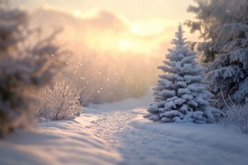 Poster - A Snowy Pine Tree in a Winter Wonderland