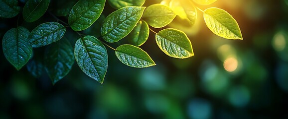 Canvas Print - Sun shining through green leaves.