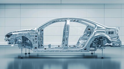 Poster - A transparent car chassis displayed in a modern, minimalist environment.
