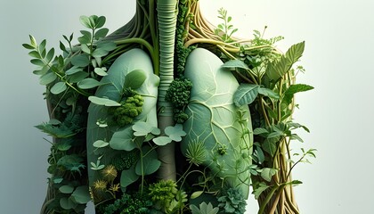 Wall Mural - Natures Embrace: Artistic Lungs Intertwined with Verdant Greenery Representing the Link Between Health and Nature