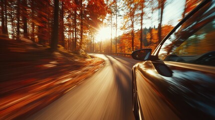 Winding Highway Through Dense Autumn Forest