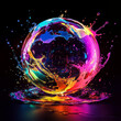© Dariya - a medium quality illustration of a globe in neon colors with splashes of bright colors, vibrant, artistic, digital art, abstract, glowing, modern, colorful, fantasy art
