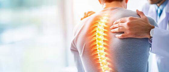 chiropractor examining patient with back pain in clinic. physiotherapist working examining treating 