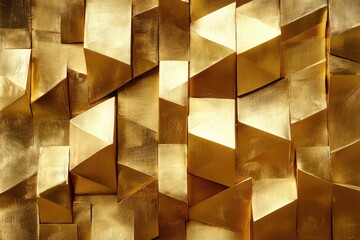 Poster - Bold abstract gold pattern with sharp geometric shapes, shining metallic finish, modern art style