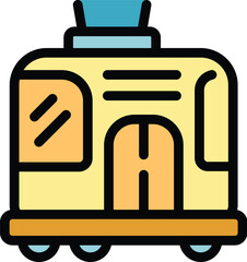 Poster - modern tram running on railway icon, outline style