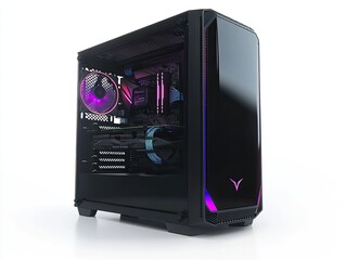 Wall Mural - Custom-built computer with high-end hardware, sleek metallic case, RGB lighting, and powerful performance