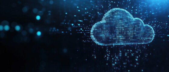 Digital cloud graphic with binary data representation.