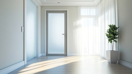  Frosted glass door with a soft glow of light passing through, modern and private design