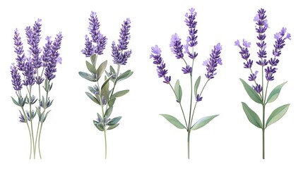 Wall Mural - A collection of lavender flowers illustrated in various arrangements.