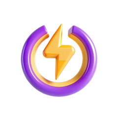 Poster - A vibrant 3D illustration of a power icon, featuring purple and yellow colors. Ideal for energy-related themes and design projects.