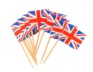 Wall Mural - Small paper flags of United Kingdom isolated on white