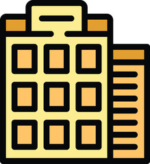 Poster - This colorful vector illustration features a modern building facade with many windows, providing a contemporary look at urban architecture