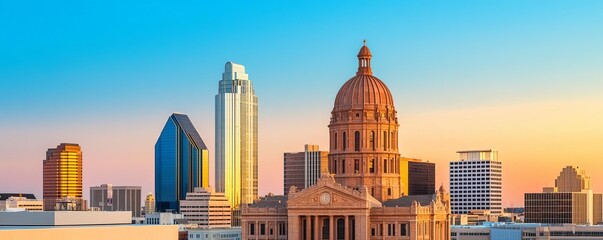 City skyline with a focus on the contrast between historic landmarks and modern skyscrapers