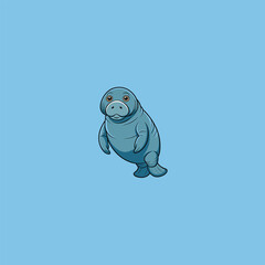 Wall Mural - Illustration of a Cute Manatee Goofing Around