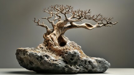 Canvas Print - Bonsai Tree on Rock - Nature's Miniature Masterpiece