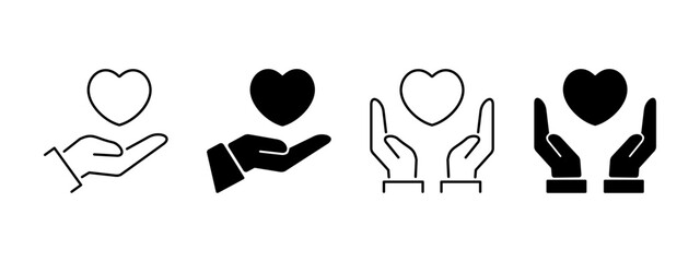 hands holding heart icon set. save and care life vector symbol. giving love pictogram. give solidari