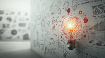 Wall Mural - Lightbulb Idea on a Wall of Ideas