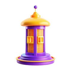 Poster - A vibrant 3D lantern with a purple base and yellow top design. This artistic model showcases playful and bright colors for decorative use.