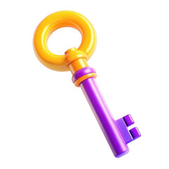 Poster - This image showcases a colorful 3D key with a round yellow top and a purple shaft, rendered in a vibrant and playful style, perfect for icons or designs.