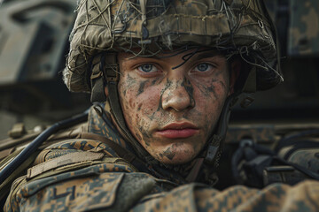Leinwandbilder - Generated with AI close up photo of soldier in full combat gear