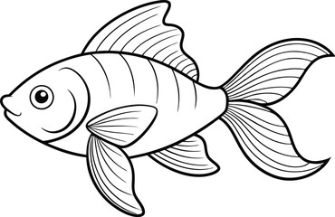 Goldfish single line art silhouette vector illustration on white background.