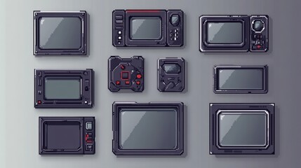 Poster - A collection of retro-style television sets and monitors in various shapes and sizes.