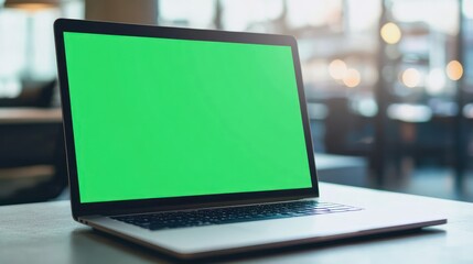 Poster - A laptop with a green screen, ideal for presentations or editing.