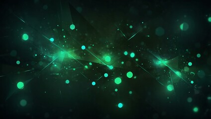 Wall Mural - Abstract green geometric background with glowing bokeh effects.