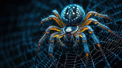 Close-Up of a Colorful Spider in Its Web
