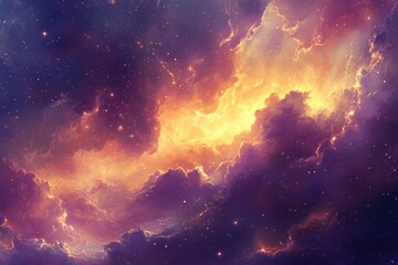 Wall Mural - Cosmic Nebula with Golden and Purple Hues
